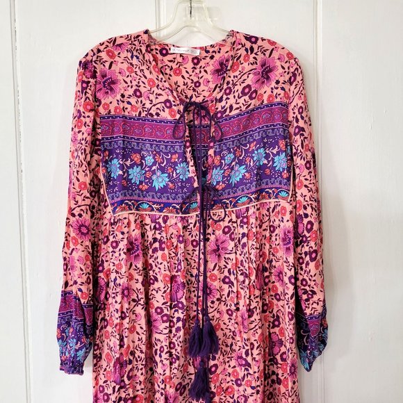 R. Vivimos Pink and Purple Boho Rayon Dress - Picture 3 of 6